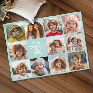 11 Photo Grid industrial box name - aqua Fleece Blanket