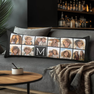11 Photo Instagram Collage Custom Black Monogram Body Cushion