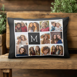 11 Photo Instagram Collage Custom Black Monogram Decorative Cushion