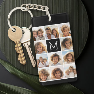 11 Photo Instagram Collage Custom Black Monogram Key Ring
