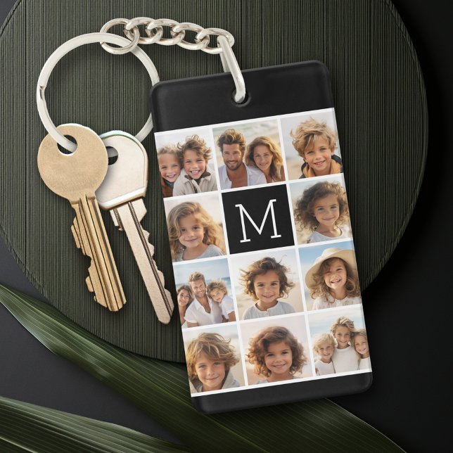 11 Photo Instagram Collage Custom Black Monogram Key Ring (Personalized keychain - photo collage)