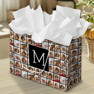 11 Photo Instagram Collage Custom Black Monogram Large Gift Bag