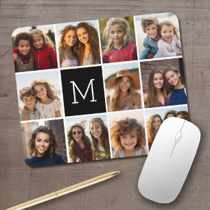 11 Photo Instagram Collage Custom Black Monogram Mouse Mat