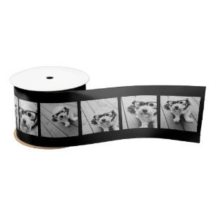 11 Photo Instagram Collage Custom Black Monogram Satin Ribbon