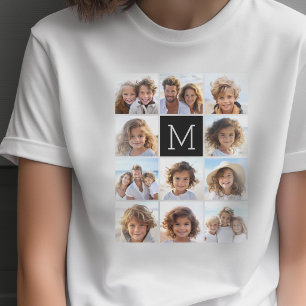 11 Photo Instagram Collage Custom Black Monogram T-Shirt
