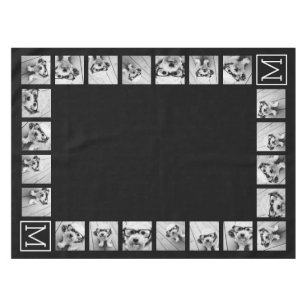 11 Photo Instagram Collage Custom Black Monogram Tablecloth