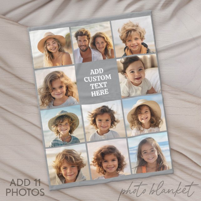 11 Photo Instagram Collage with Text Fleece Blanket (Photo Blanket - Fleece)