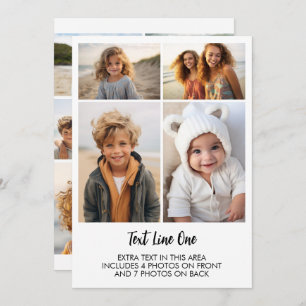 11 Photos - 4 Front, 7 Back - Black Text on White Invitation