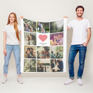 11 photos collage personalised Pink heart Fleece Blanket
