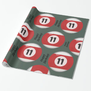 11 red billiards ball happy birthday green wrapping paper