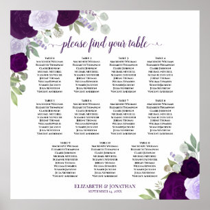 11 Table Chic Purple Roses Wedding Seating Chart 