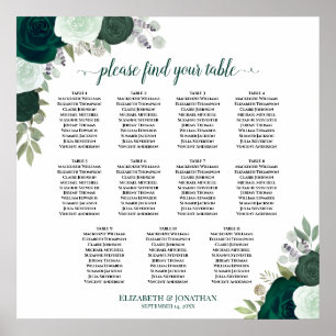 11 Table Emerald Floral Wedding Seating Chart 
