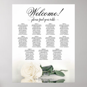 11 Table Ivory White Rose Wedding Seating Chart