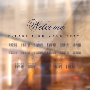 11 Table Seating Chart Transparent Blue Script Window Cling