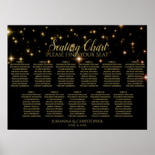 11 Table Wedding Seating Chart Black & Gold Stars