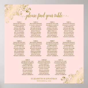 11 Table Wedding Seating Chart Blush Pink & Gold