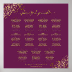 11 Table Wedding Seating Chart Cassis Purple Gold