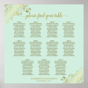 11 Table Wedding Seating Chart Mint Green & Gold