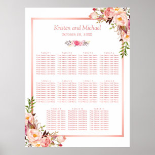 11 tables Wedding Seating Chart   Rose Gold Floral