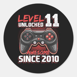 11 Unlocked Awesome 2010 Video Game 11th Birthday  Classic Round Sticker