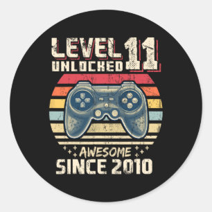 11 Unlocked Awesome 2010 Video Game 11th Birthday  Classic Round Sticker