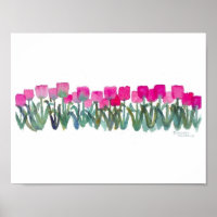 11"x8.5" Watercolor Pink Tulips Poster (Matte)