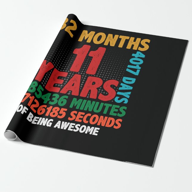 11 Year Of Being Awesome 11th Birthday Gift Wrapping Paper (Unrolled)