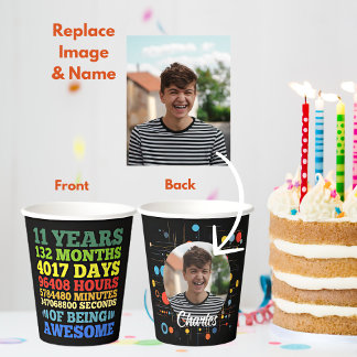 11 Year Old 11th Birthday 132 Months Personalised Paper Cups
