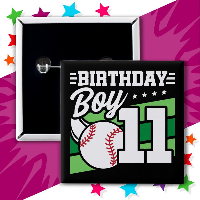 11 Year Old Baseball Party Theme 11th Birthday Boy 15 Cm Square Badge (Creator Uploaded)