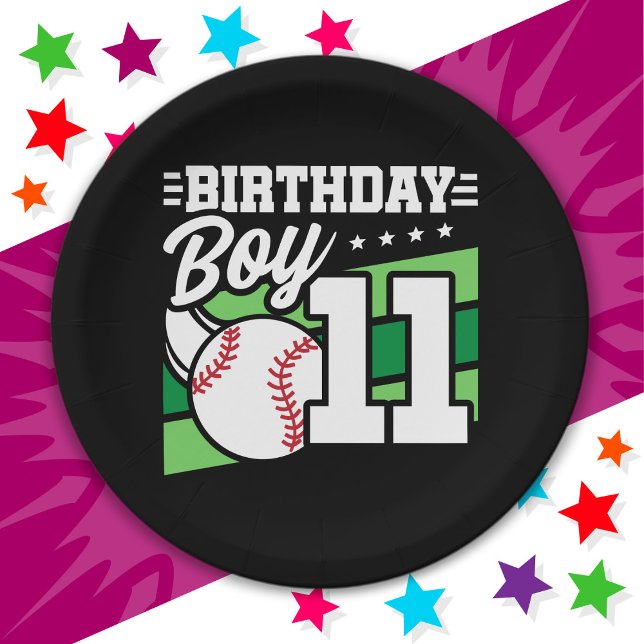 11 Year Old Baseball Party Theme 11th Birthday Boy Paper Plate (Creator Uploaded)