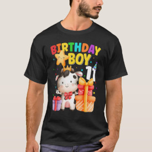 11 Year Old Birthday Boy 11th Cow Farm Animals B D T-Shirt