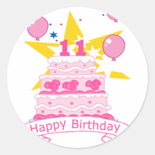 11 Year Old Birthday Cake Classic Round Sticker