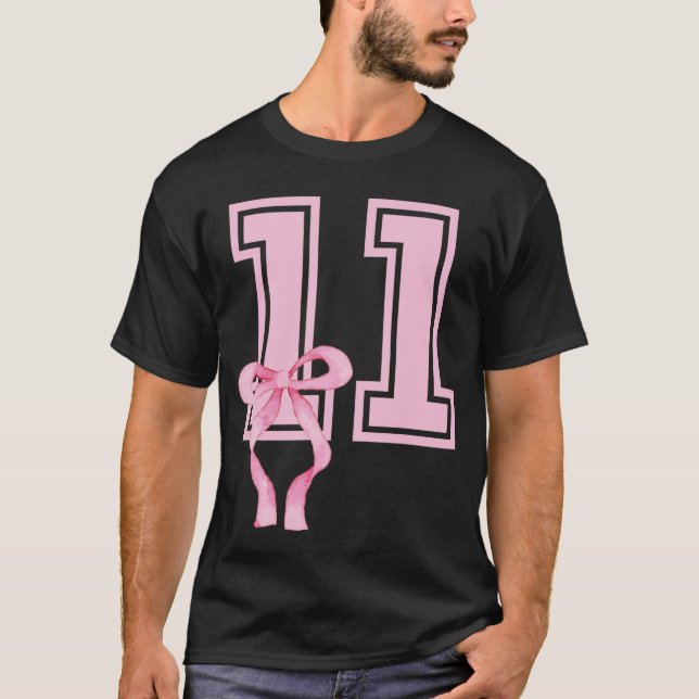 11 Year Old Birthday Girl Coquette Pink Bow Aesthe T-Shirt (Front)
