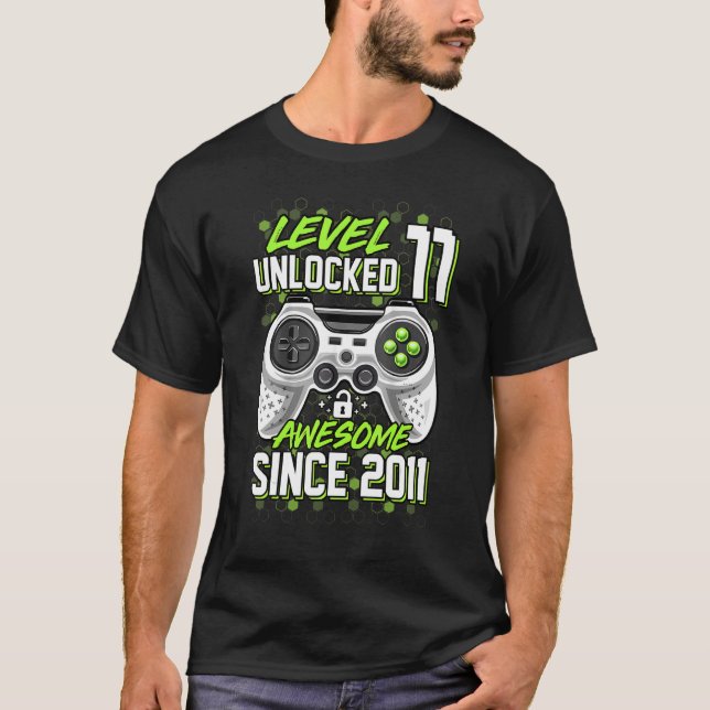 11 Year Old Boy Level 11 Unlocked Awesome 2011 11t T-Shirt (Front)