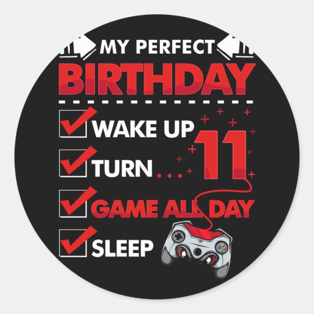 11 Year Old Gamer Boy 11st Perfect Birthday Gaming Classic Round Sticker (Front)