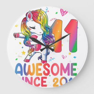 11 Year Old Gifts Girls Teens Dabbing Unicorn 11th Large Clock