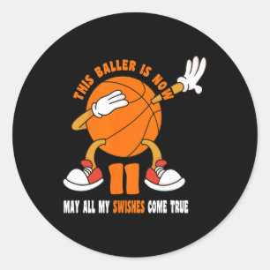 11 Year Old Happy 11th Birthday Basketball 11th Bi Classic Round Sticker