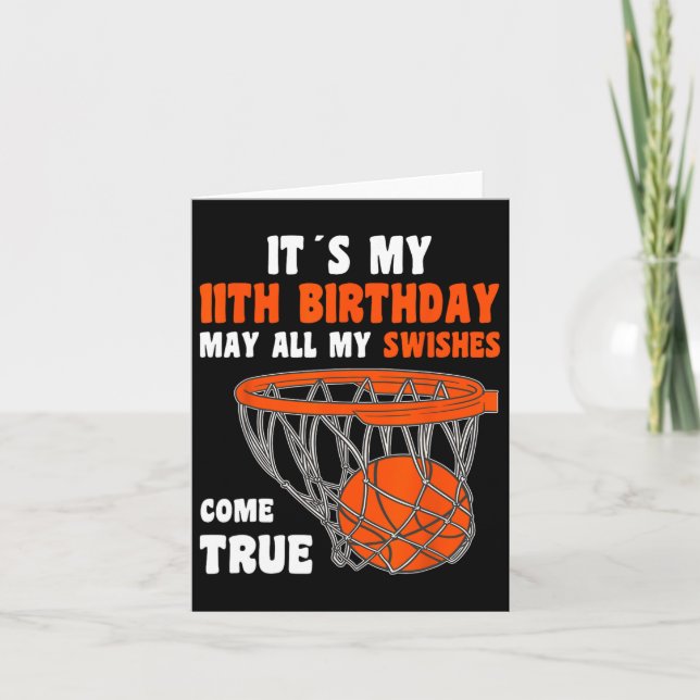 11 Year Old Happy 11th Birthday Bysketbyll 11th Bi Card (Front)