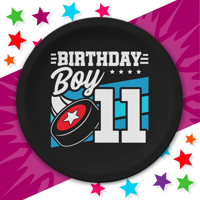 11 Year Old Hockey Party Theme 11th Birthday Boy Paper Plate (Creator Uploaded)