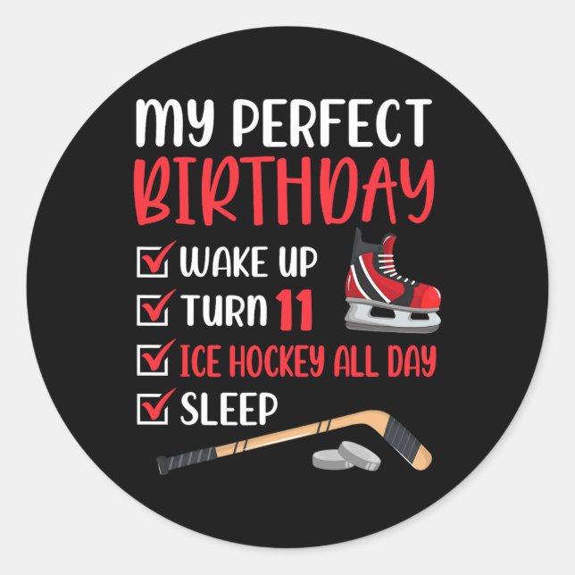 11 Year Old Ice Hockey Birthday Party 11th Boy Bda Classic Round Sticker (Front)