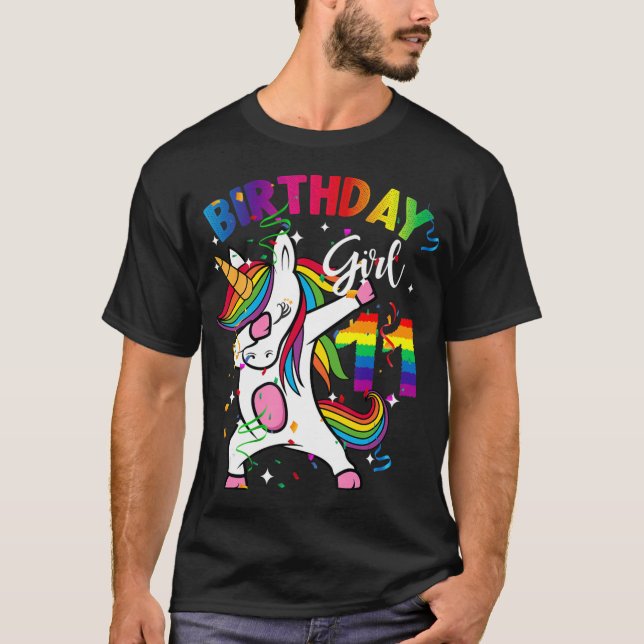 11 Year Old Kid 11th Birthday Gift Dabbing Unicorn T-Shirt (Front)