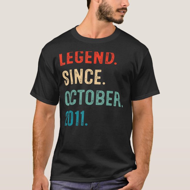 11 Year Old  Legend Since October 2011 11th Birthd T-Shirt (Front)