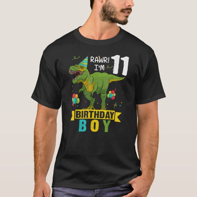 11 Year Old Shirt 11th Birthday Boy T Rex Dinosaur (Front)