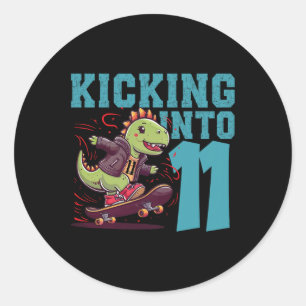 11 Year Old Skater Skateboarding T-rex Dinosaur Bi Classic Round Sticker