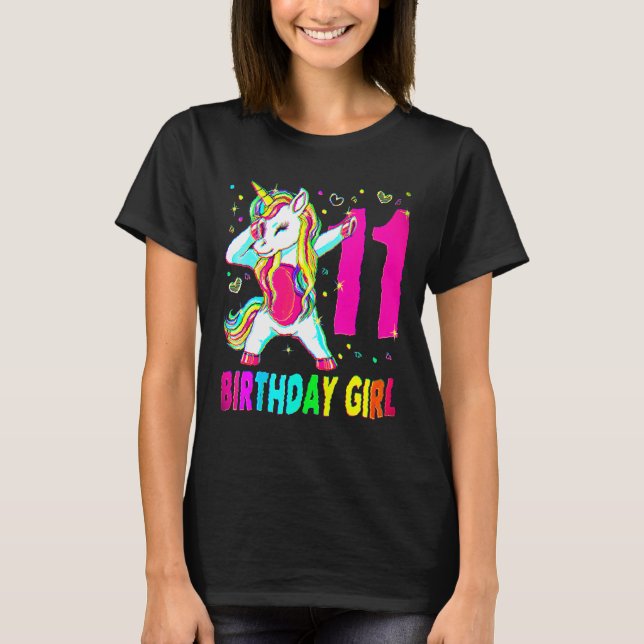 11 Year Old Unicorn Dabbing 11th Birthday Girl Uni T-Shirt (Front)