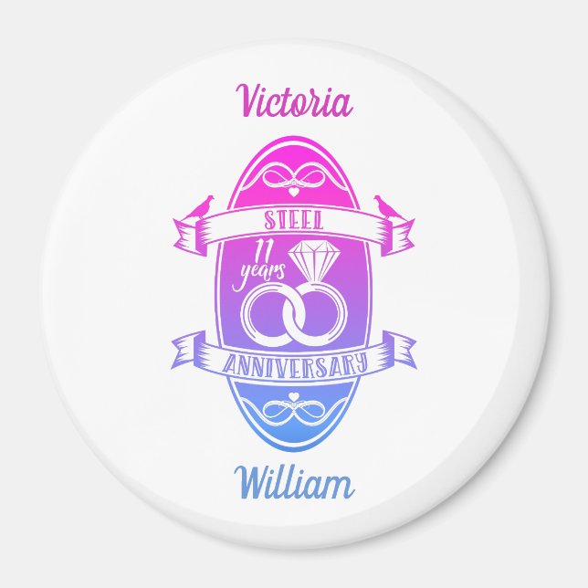 11 Year traditional Steel 11th wedding anniversary Magnet (Front)
