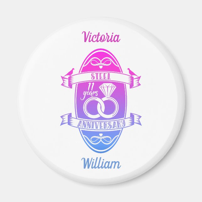11 Year traditional Steel 11th wedding anniversary Magnet (Front)