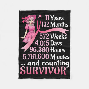 11 Years 132 Months And Counting Breast Cancer Sur Fleece Blanket