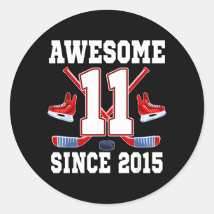 11 Years Awesome Since 2015 Hockey Theme Birthday Classic Round Sticker
