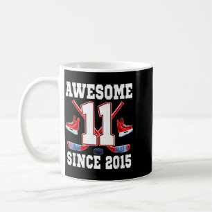 11 Years Awesome Since 2015 Hockey Theme Birthday Coffee Mug